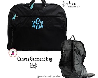 Canvas Garment Bag with Monogram/Black-Free Ship/Dress Bag/Bridesmaid Gift/Grad Gift/Cheer/Dancer Gift/ Group Discount