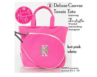 Tennis Tote w CHARLESTON Monogram-Hot Pink Canvas-Free Ship.Grad Gift.Tennis Player.Tennis bag.Tennis team.Sport Gift.Tennis Racquet Bag