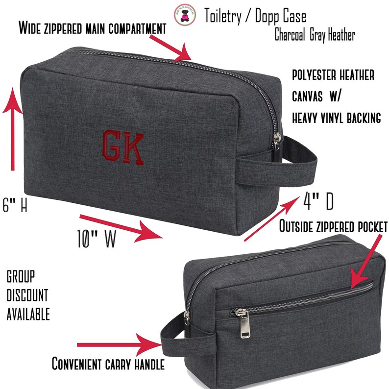 FOR HIM Monogrammed Charcoal Gray Heather Toiletry Dopp Case-Free Ship-Men/'s Travel GiftGroomsmen Gift Father/'s DayGrad GiftTween Gift