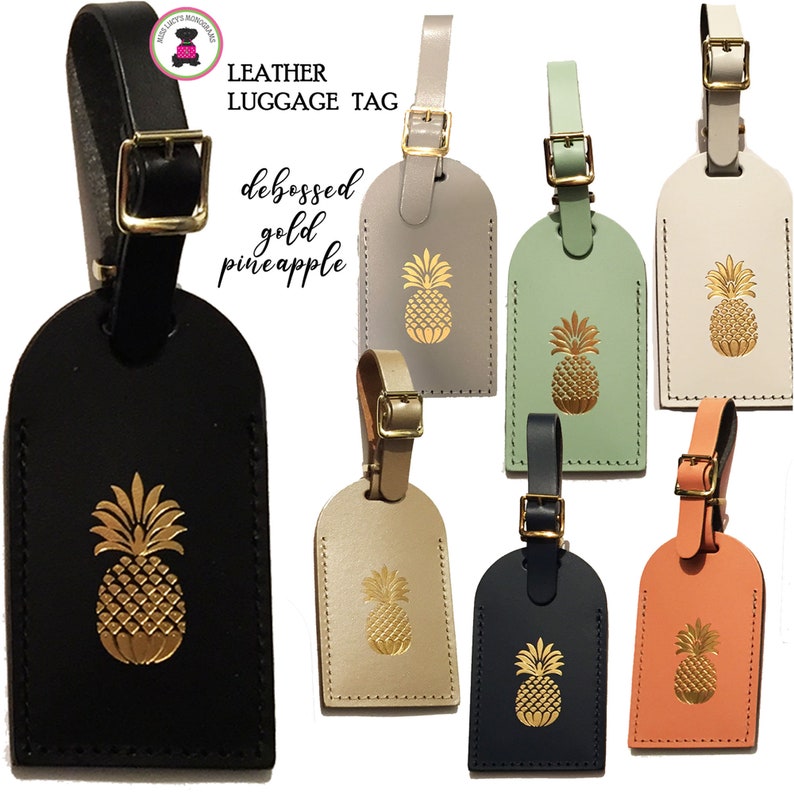 Wedding Event Leather Luggage Tag-Debossed Palm Beach Pineapple-Group Discount-FREE SHIPBridesmaid Proposal GiftGrad GiftWedding Favor