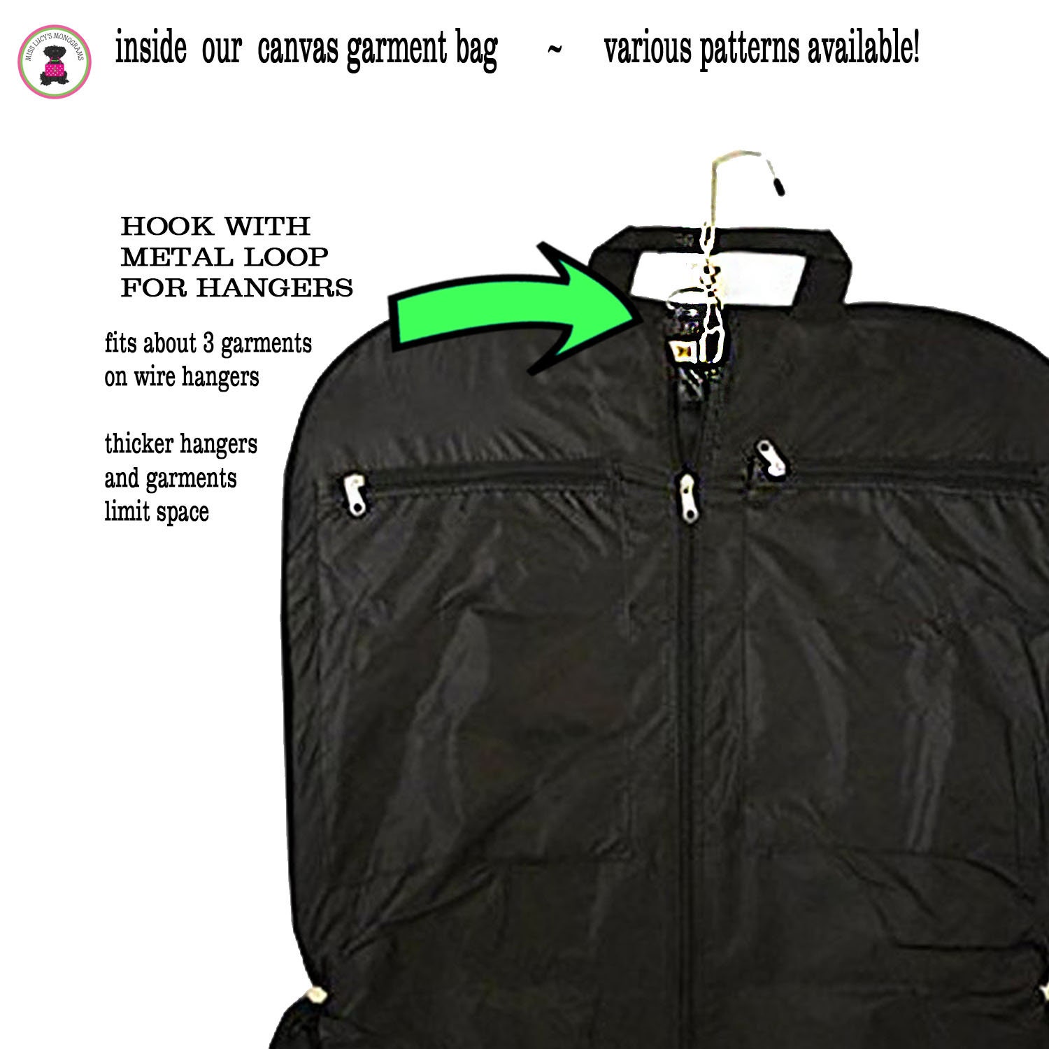 Garment Bag FOR HER W CHARLESTON Specialty Monogram-canvas Bag-black-free  Ship.group Travel Gift.bridesmaid Gift.grad Gift.cheer Dancer Bag 