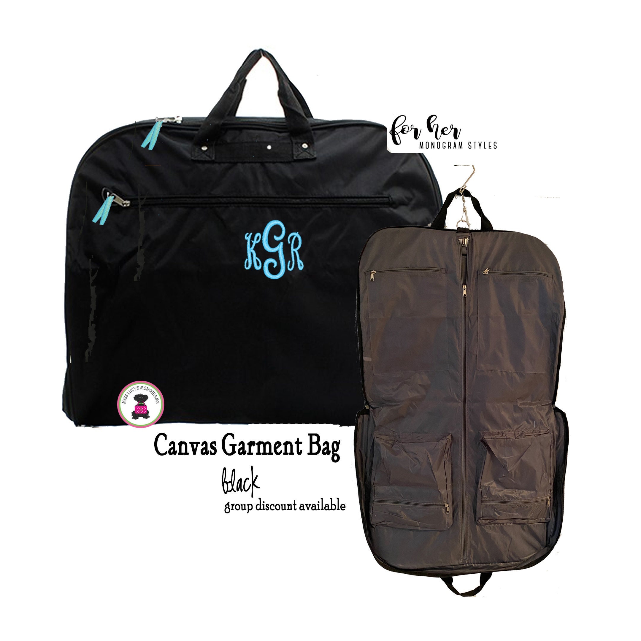 Garment Bag-black-for HER W Monogram-canvas Garment Bag-free 