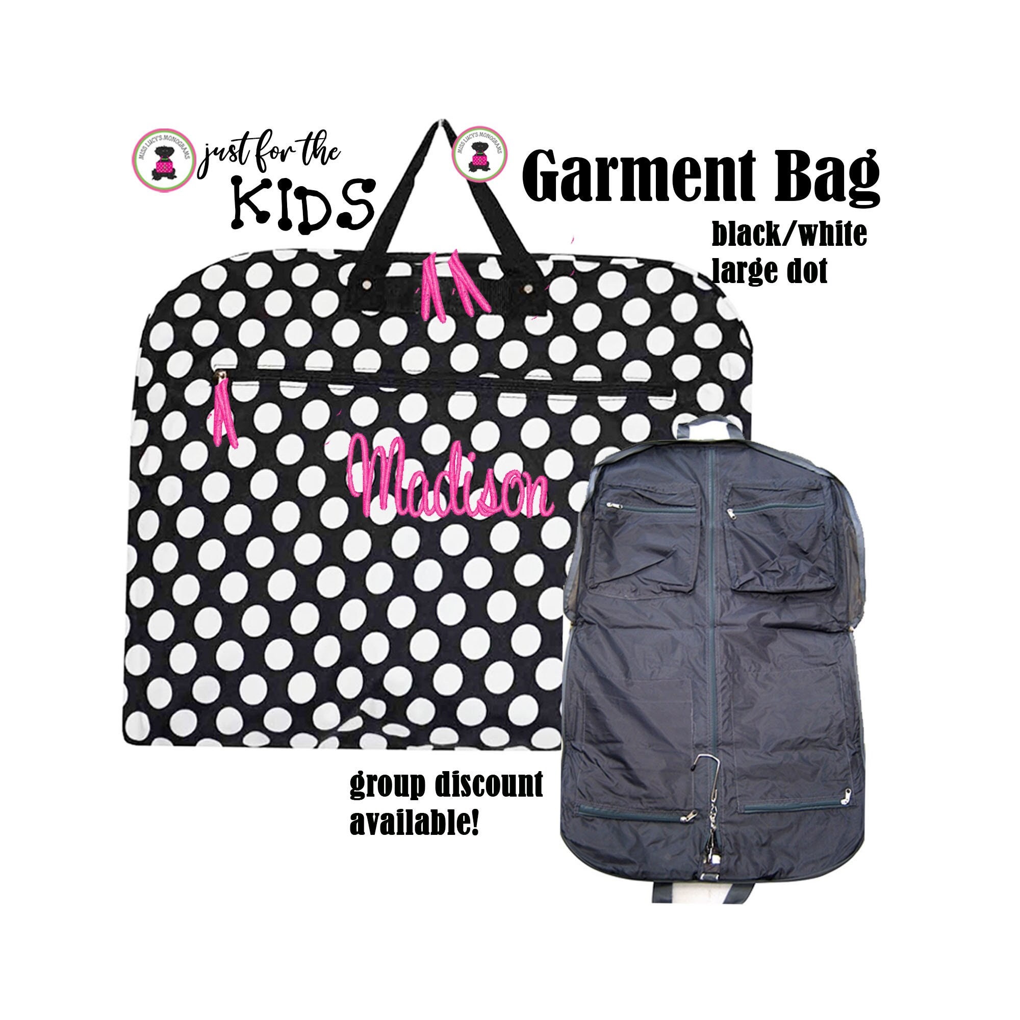 Girl's Garment Bag W Kids Monogram-black& White Large 