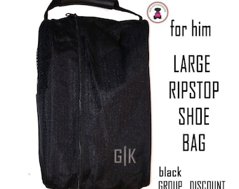 Travel Shoe Bag-Ripstop Black Large-FOR HIM with Monogram/Free Ship/Men’s Travel/Groomsmen Gift /Father’s Day/Grad Gift/Travel Accessory