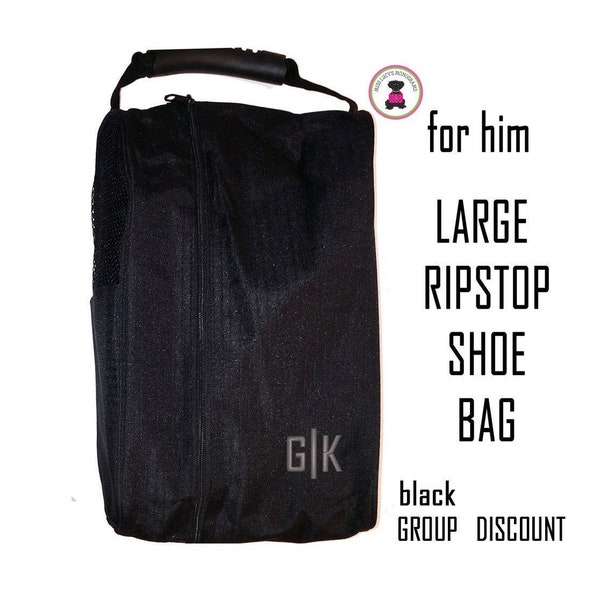 Travel Shoe Bag-Ripstop-Black Large-FOR HIM w Monogram-Free Ship-Men's Travel Bag.Groomsmen Gift.Father's Day Gift.Grad Gift/Pack for Travel