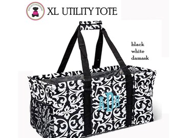 XL Carry It All Tote for HER W Monogram trunk Organizer blk white