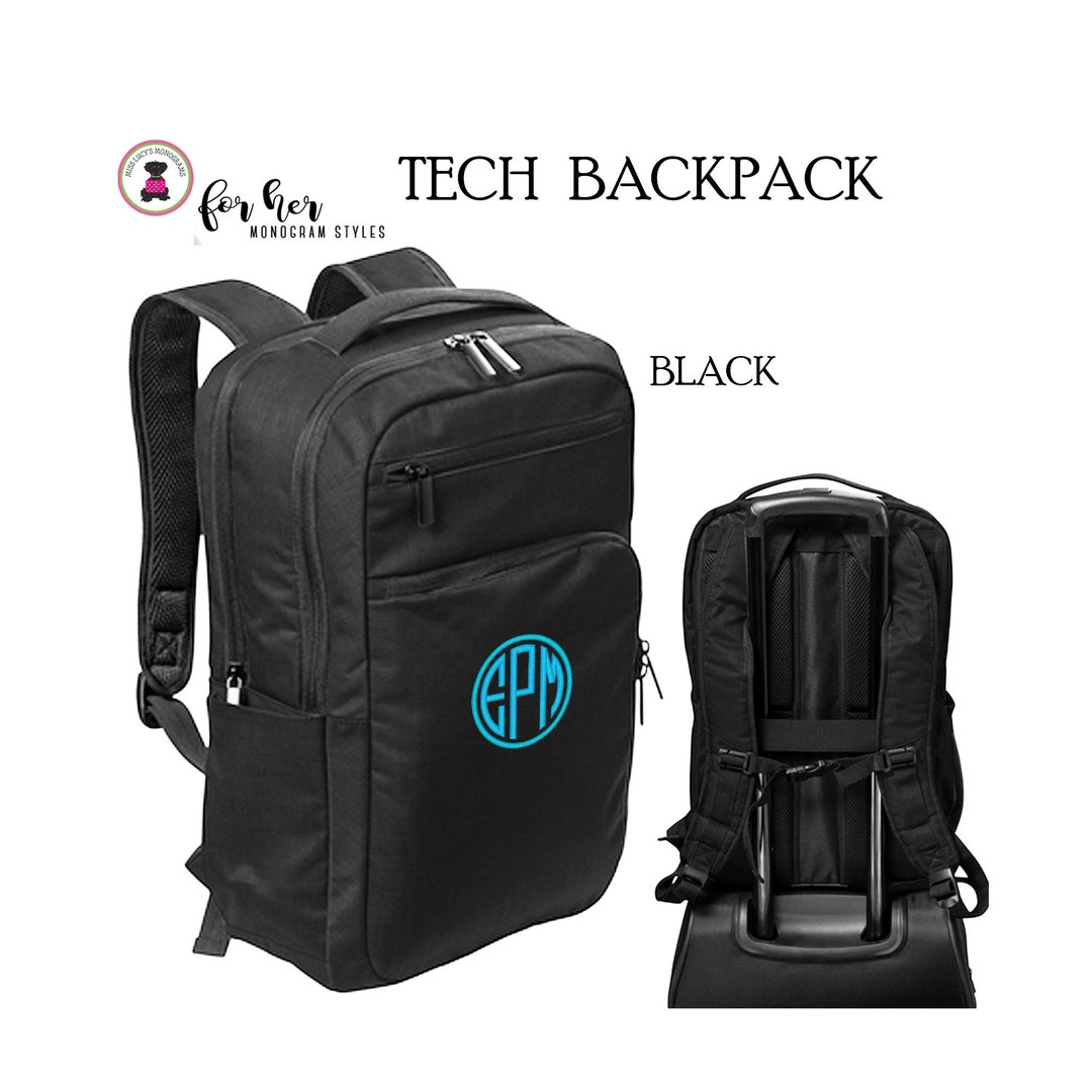 Laptop/tech Backpack W Monogram FOR Her-black.free Ship.travel Backpack.college Bag.grad Gift ...