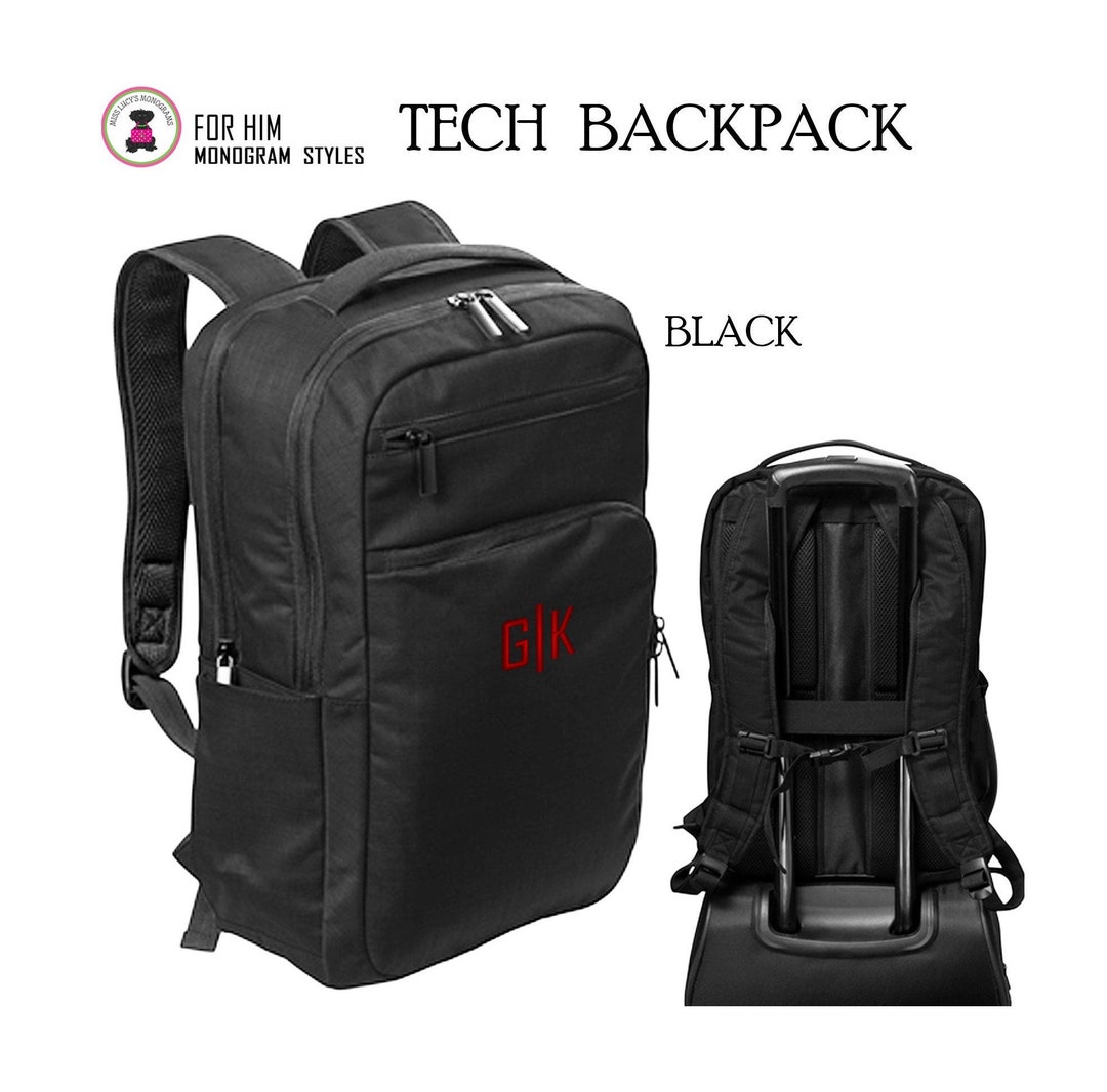 Laptop/tech Backpack With Monogram FOR Him-black -free Ship-men’s ...