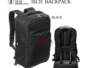 Laptop/TECH Backpack with Monogram FOR HIM-Black -Free Ship-Men’s Travel /Groomsmen Gift /Father’s Day Gift/Grad Gift/Backpack Travel/School