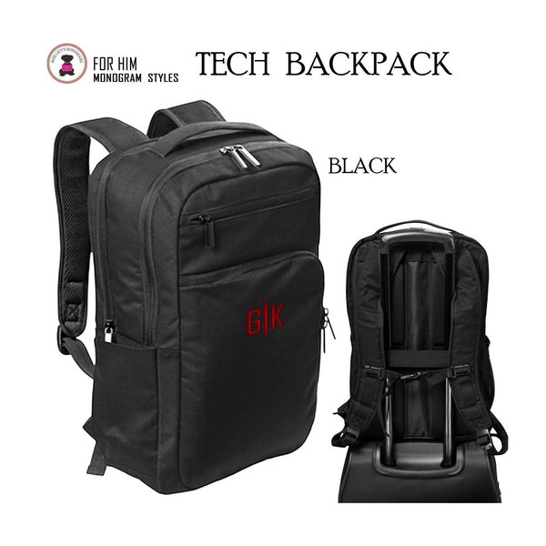 Laptop/TECH Backpack with Monogram FOR HIM-Black -Free Ship-Men’s Travel /Groomsmen Gift /Father’s Day Gift/Grad Gift/Backpack Travel/School