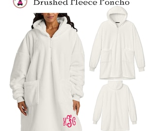 Cozy Monogrammed Brushed Fleece Hooded Poncho- Marshmallow -FREE SHIP/College Gift/Outdoor Blanket/Cozy Blanket/Christmas Gift/Gift for Her