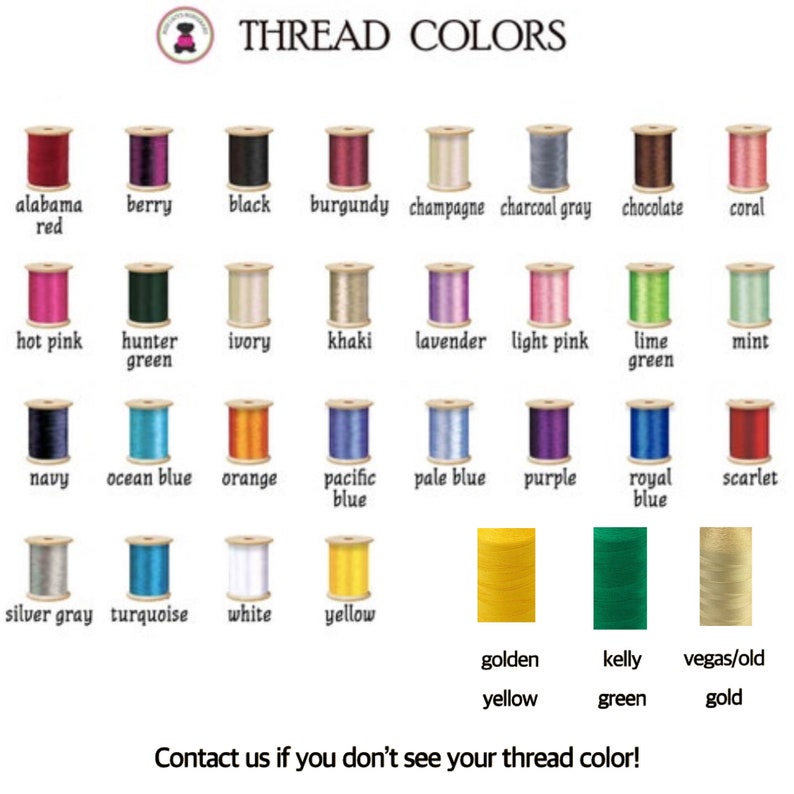 May include: A chart of thread colors with spools of thread in various colors, including red, blue, green, yellow, orange, purple, pink, brown, and gray. The chart is labeled "THREAD COLORS".