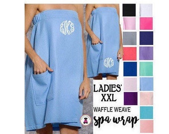 XXL Spa Wrap-Plus Size w Monogram Waffle Weave Spa Wrap w/ Pocket-Free Ship.Group Discount.Bride & Bridesmaid Gift.Grad Gift.Mom Gift.Beach