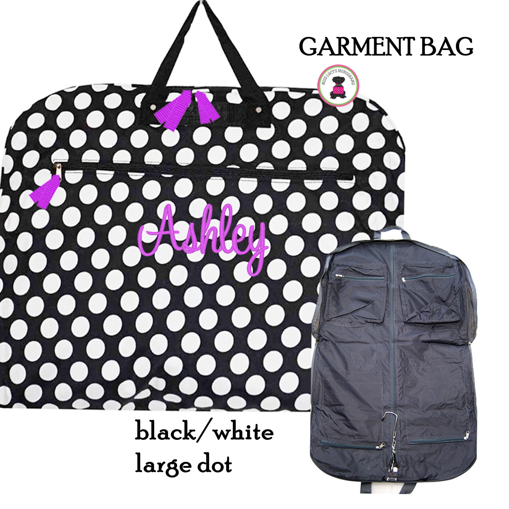 Garment Bag-black/white Polka Dots W Kids Monogram.free Ship.tween  Gift.flower Girl.bat Mitzvah Gift.dancer Dress Bag. Cheer Travel Bag. -   Canada