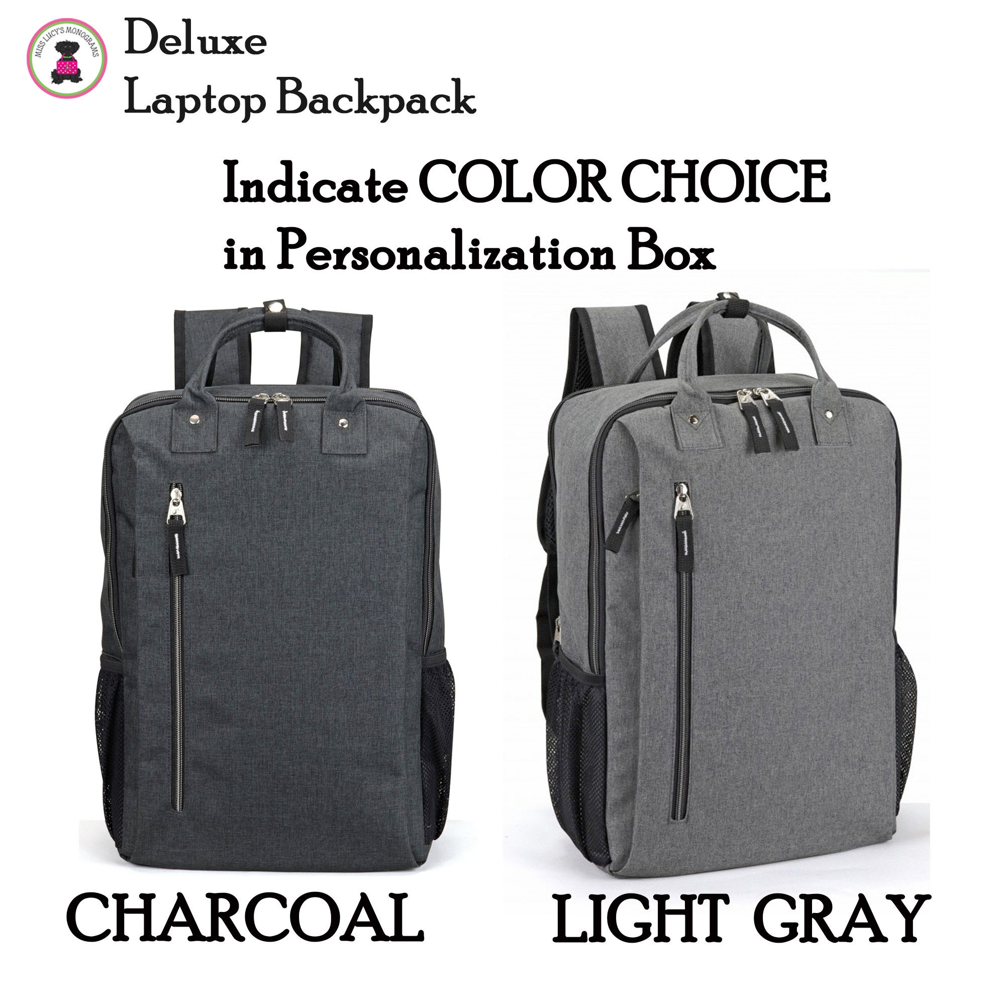 FOR HER Monogrammed Deluxe Laptop Briefcase BackpackCharcoal Etsy.de