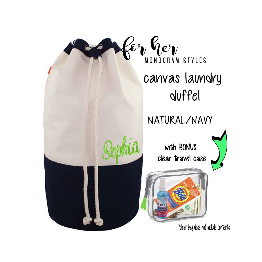Laundry Large Deluxe Drawstring Canvas Duffelnaturalnavy.free Ship