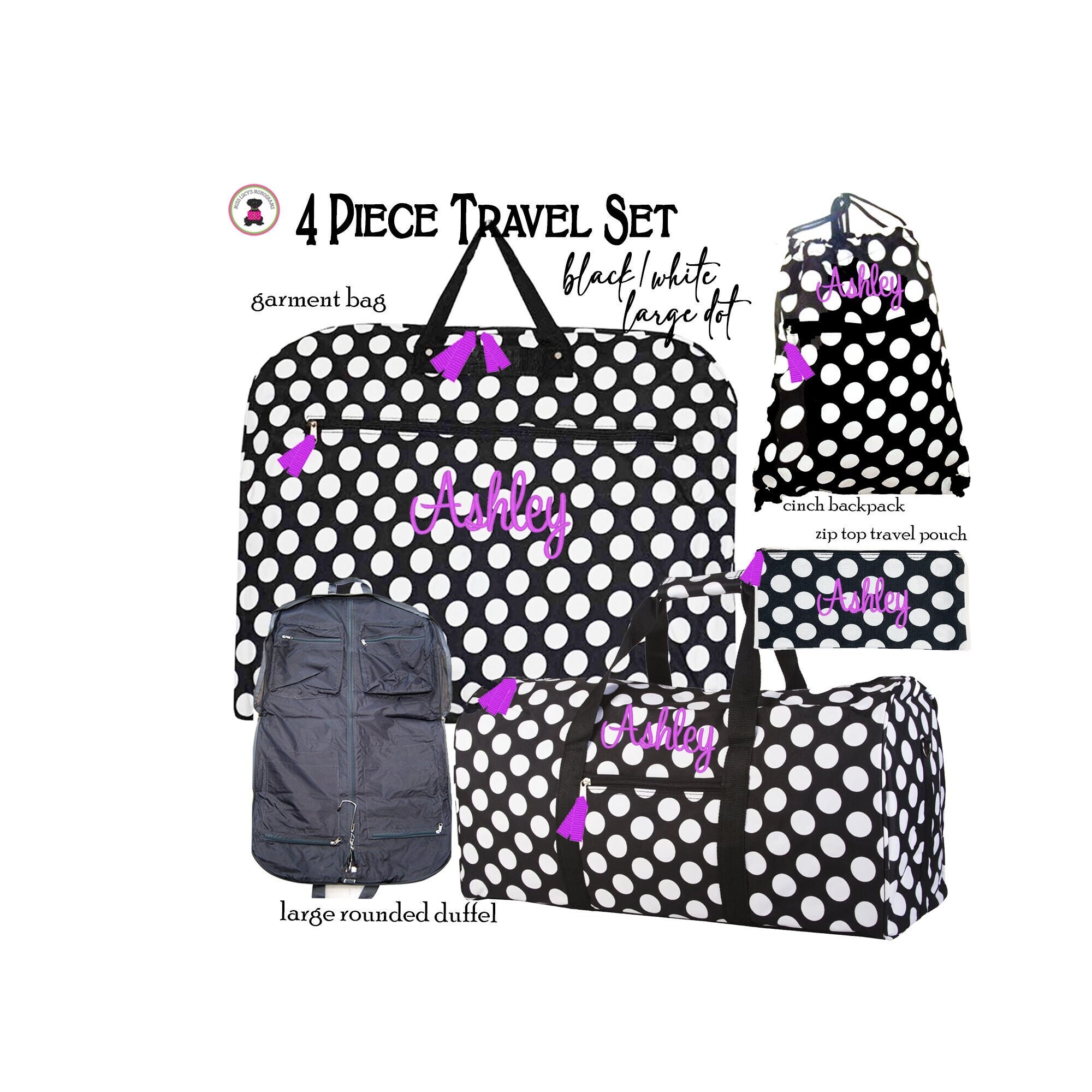 Girl's Garment Bag W Kids Monogram-black& White Large 