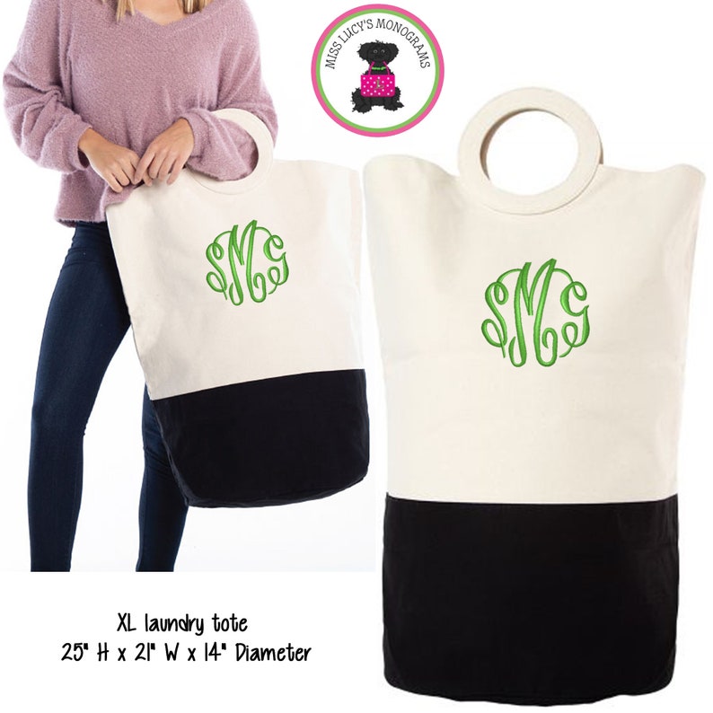 Large Canvas Laundry Hamper Tote with Monogram