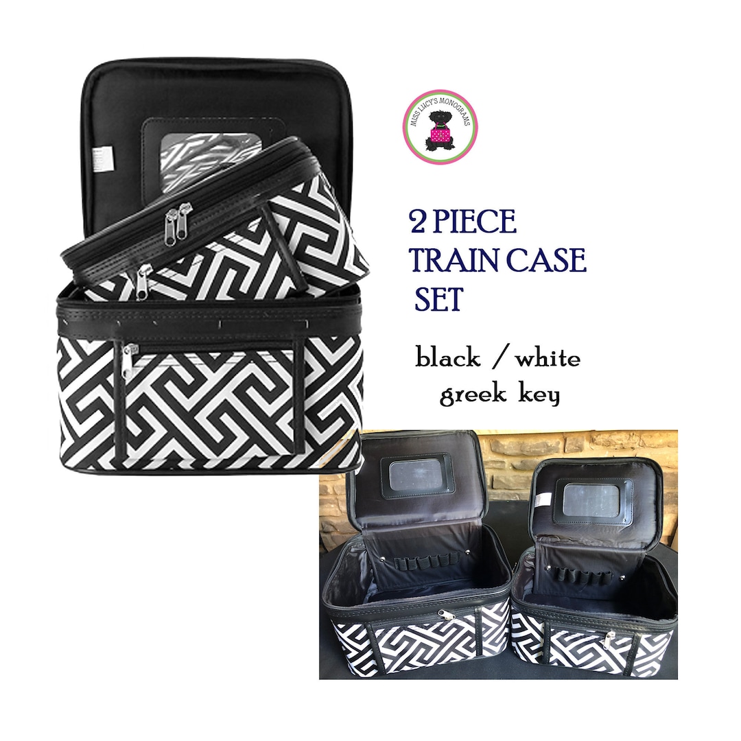 TRAIN CASE Travel Set Black & White Greek Key/free Etsy