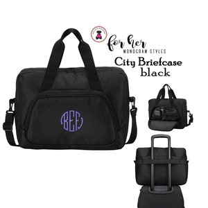 City Briefcase-Black-w Monogram FOR HER.Free Ship.Grad Gift.Business Briefcase.Corporate Gift.School Bag.Teacher Briefcase.Travel Briefcase