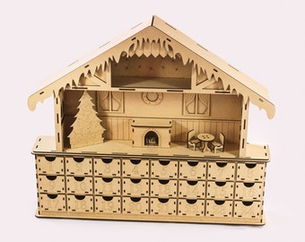 Snowy Christmas Cottage Advent Calendar 3D Puzzle/Model