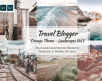 Reise Blogger Bundle, Adobe Lightroom Mobile & Desktop Preset, konsistenter Instagram Feed, Blogger Preset light Fotobearbeitung, Orange Theme