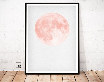 MOND PRINTABLE Moon Print Mond Wandbild Mond Wanddruck Digital Moon Print blush rose Vollmond Druckbare nordische skandinavische Wandkunst