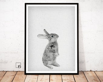 Rabbit Print, Woodlands Nursery Art, Rabbit Wall Decor, Black and White Baby Animal Print, Printable Black and White Bunny, Digital Download