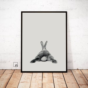 Rabbit Print, Woodlands Nursery Art, Rabbit Wall Decor, Black and White Baby Animal Print, Printable Black and White Bunny, Digital Download image 2