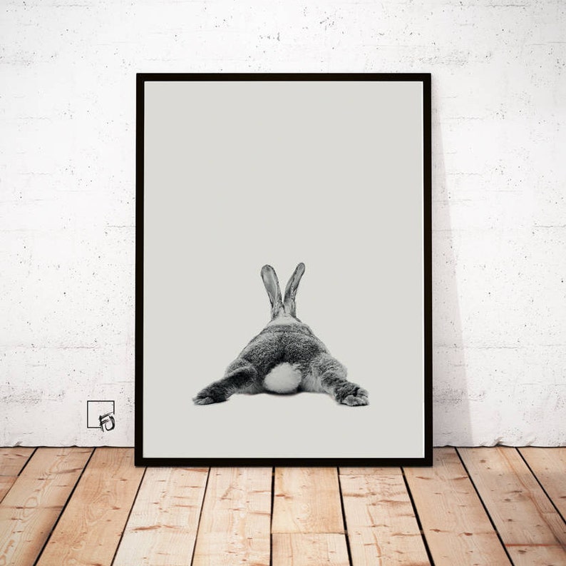 Rabbit Print, Woodlands Nursery Art, Rabbit Wall Decor, Black and White Baby Animal Print, Printable Black and White Bunny, Digital Download image 2
