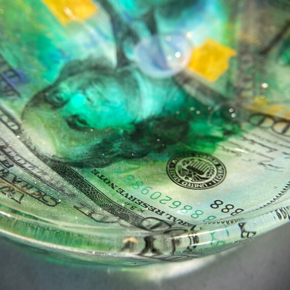 Collectibles 100 Dollar Bills Round Ashtray Round Resin Ashtray Green