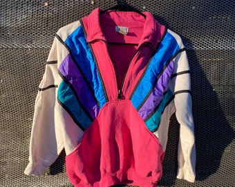 Vintage Retro 80s Color Block Jacket Lavon Pink Blue Purple Adult Size S Windbreaker