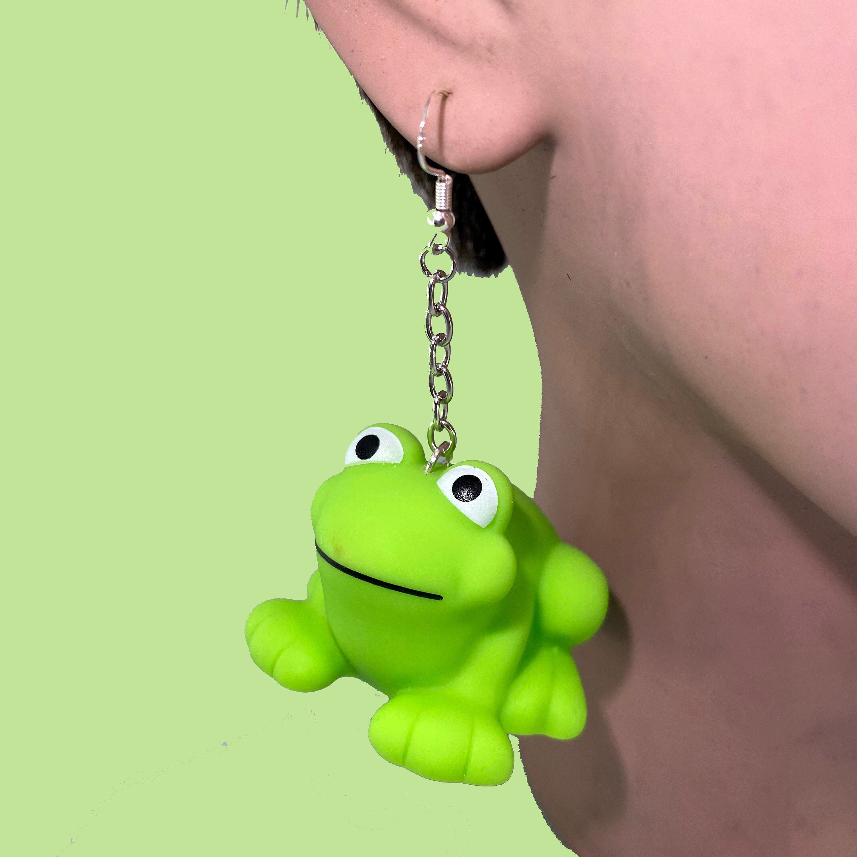 Green Froggy Earrings / Frog Earrings / Cute Rubber Frog Etsy