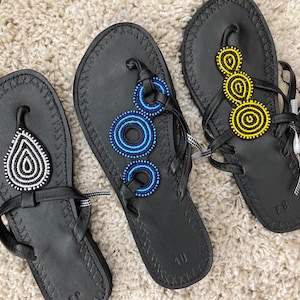 Women&#39;s Leather Beaded Sandal - Made in Kenya