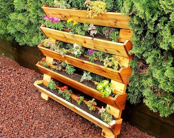 Cedar Ladder Planter | 5 Level 12" - 48" wide | Vertical Planter | Ladder Planter | Balcony & Patio Decoration | Raised Garden Bed Planter