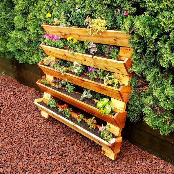 Cedar Ladder Planter | 5 Level 12" - 48" wide | Vertical Planter | Ladder Planter | Balcony & Patio Decoration | Raised Garden Bed Planter