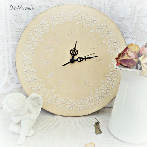 Horloge murale en bois ronde style shabby chic Souvenirs d'été