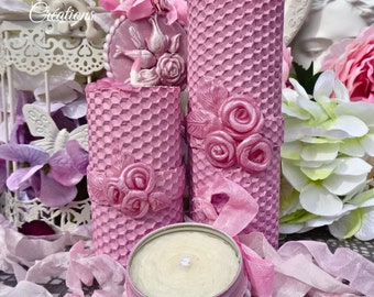 Bougies naturelles, bougies artisanales, bougies en cire d'abeille, coffret de bougies Les Roses Sauvages,