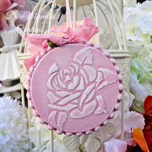 Beeswax candle medallion, decorative hanging medallion, shabby chic candle, La Rose Sauvage medallion candle,