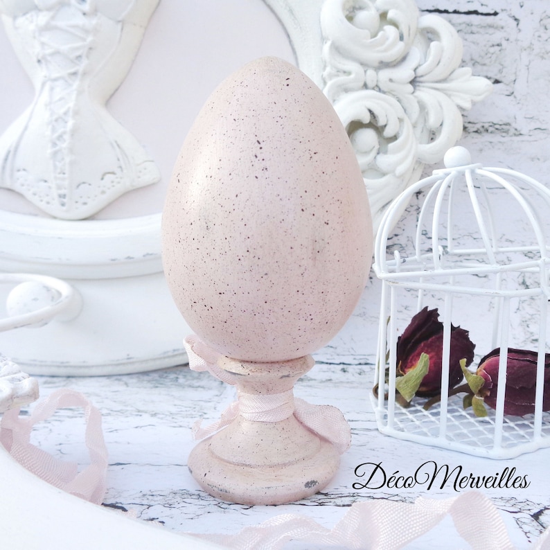 Oeuf décoratif, oeuf en bois, oeuf shabby chic, oeuf rose, oeuf La