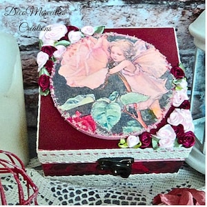Decorative box, storage box, jewelry box, wooden box, vintage style box, Rose Fairy,