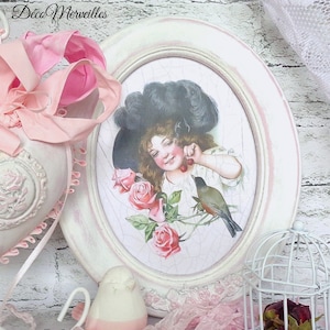 Oval frame, wooden frame, shabby chic frame, cottage frame, white frame, vintage little girl frame, Le Jardin de la Rose frame,
