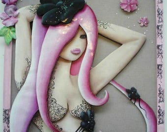 3D painting, frame, painting, wall decoration, Lilou tatoo,