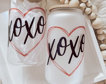 XOXO Beer Can Cup, Soda Can, Valentines Day, Iced Coffee Cup, Aesthetic Coffee Cup, Glass Can Cup, Smoothie Cup, Bamboo Lid & Straw