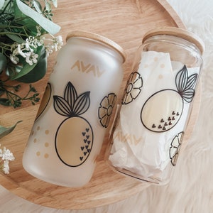 Pineapple Glass Can Cup: Summer Fruits Iced Coffee Cup with Bamboo Lid