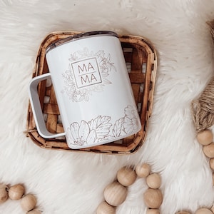 Floral Mama Tumbler: Stainless Steel Coffee Cup with Lid - 15 oz
