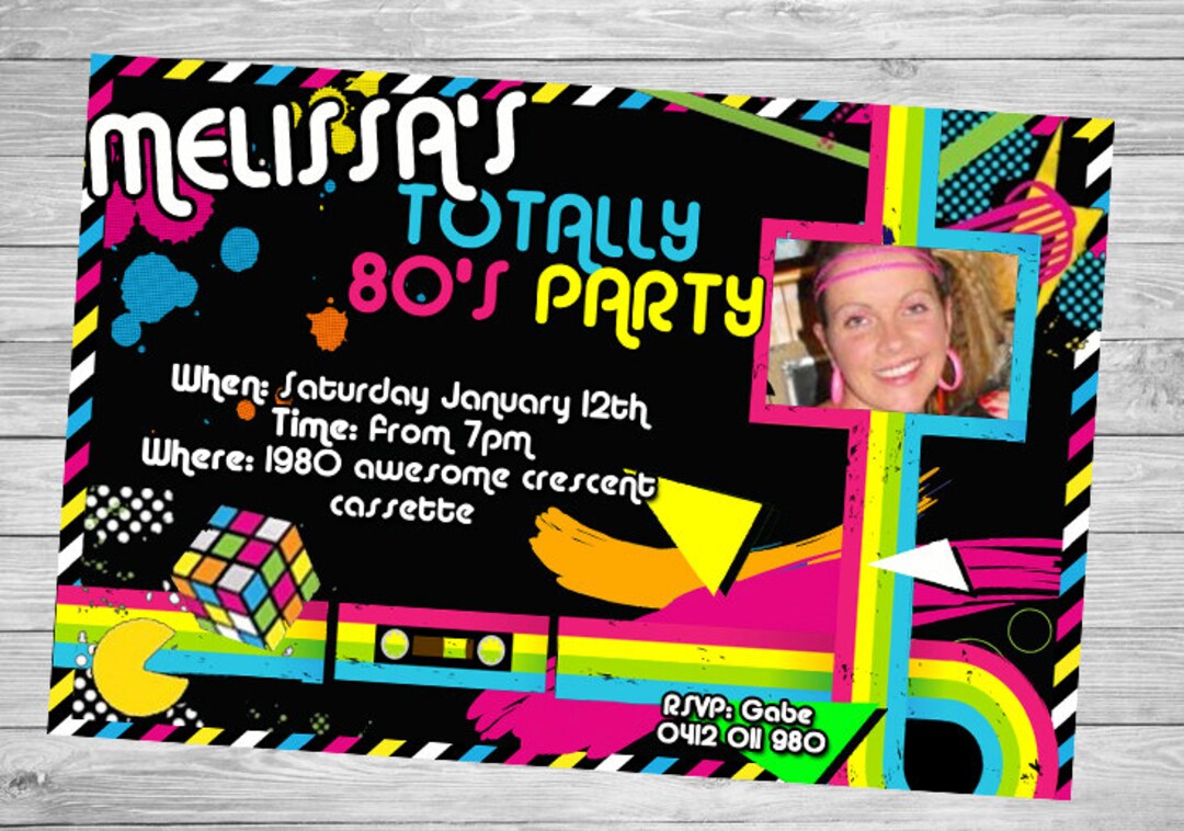 80s Totally 80s Invitation Retro Party Birthday Invite Personalised 80s