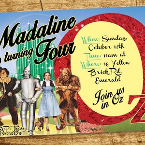 WIZARD OF OZ Invitación a Dorothy Over the Rainbow Girls Invitación de cumpleaños Fiesta Invitar a una invitación a una fiesta personalizada
