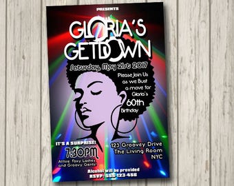 70s Soul Train Disco Dance Party Invitation 60's 70's Party Birthday Invite The Get Down personalised disco ball invitation
