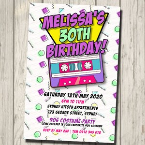 90s Totally 90s Invitation Retro Party Birthday Invite personalised 90s invitation 80&#39;s 70s era cassette